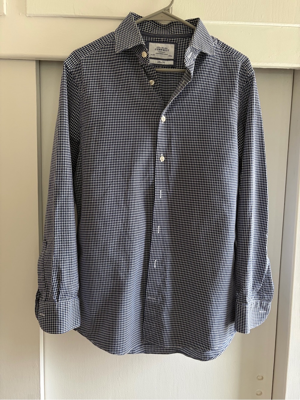 Charles Tyrwhitt Navy and White Checked Button-Down Shirt 15.5/33